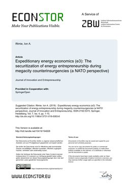 Expeditionary Energy Economics (E3): the Securitization of Energy Entrepreneurship During Megacity Counterinsurgencies (A NATO Perspective)