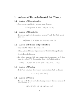 1 Axioms of Zermelo-Frankel Set Theory