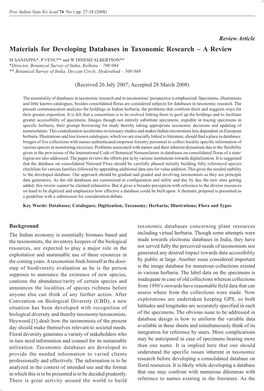 Materials for Developing Databases in Taxonomic Research – a Review