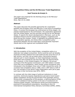 Competition Policy and the EU-Mercosur Trade Negotiations