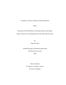 Evaluation of Vehicle Understeer Gradient Definitions