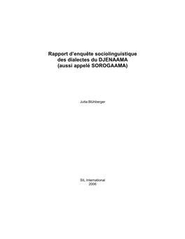 Rapport D'enquête Sociolinguistique Des Dialectes Du