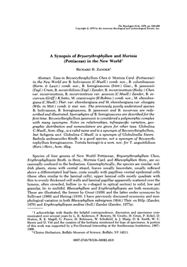 A Synopsis of Bryoerythrophyllum and Morinia (Pottiaceae) in the New World1