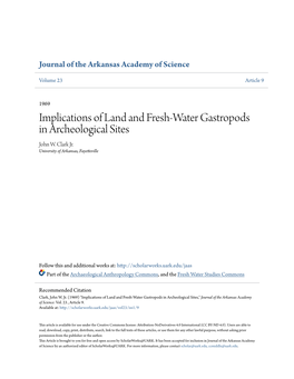 Implications of Land and Fresh-Water Gastropods in Archeological Sites John W
