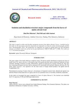 Isolation and Elucidation Structure Major Compounds from the Leaves of Aglaia Odorata Lour