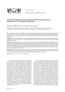 Craniometric Relationships Among Medieval Central European Populations: Implications for Croat Migration and Expansion