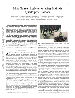 Mine Tunnel Exploration Using Multiple Quadrupedal Robots