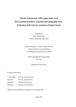 Density and Porosity of the Upper Lunar Crust from Combined Analysis of Gravity and Topography Data – Evaluation of the Interior Structure of Impact Basins