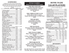 Pickle Barrel Takeout Menu