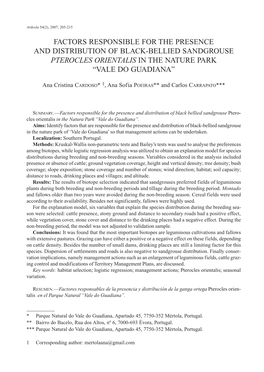 Factors Responsible for the Presence and Distribution of Black-Bellied Sandgrouse Pterocles Orientalis in the Nature Park “Vale Do Guadiana”