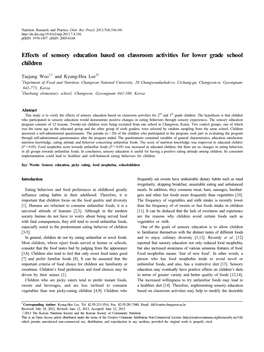 Effects of Sensory Education Based on Classroom Activities for Lower Grade School Children