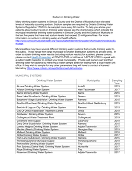 Sodium in Drinking Water Many Drinking Water Systems in Simcoe County and the District of Muskoka Have Elevated Levels of Naturally Occurring Sodium