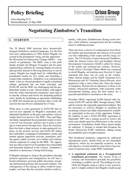 Africa Briefing, Nr. 51: Negotiating Zimbabwe's Transition
