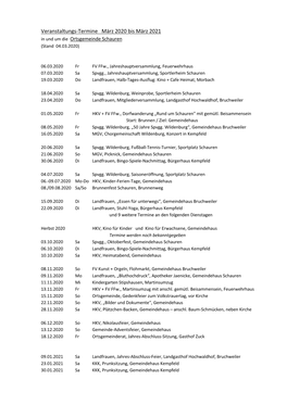 Veranstaltungs-Termine März 2020 Bis März 2021 in Und Um Die Ortsgemeinde Schauren (Stand 04.03.2020)