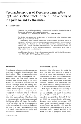 Feeding Behaviour of Eriophyes Tiliae Tiliae Pgst. and Suction Track in the Nutritive Cells of the Galls Caused by the Mites