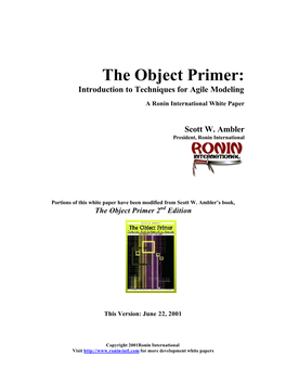 The Object Primer: Introduction to Techniques for Agile Modeling