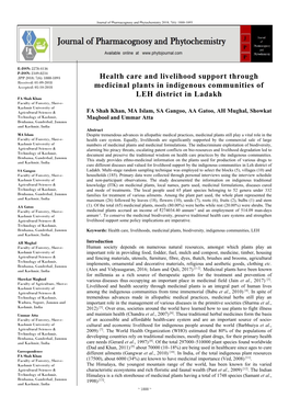 Health Care and Livelihood Support Through Medicinal Plants In