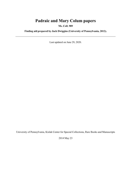 Padraic and Mary Colum Papers Ms