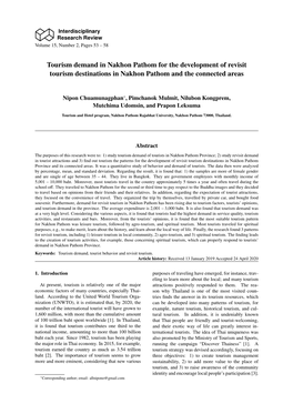 Tourism Demand in Nakhon Pathom for the Development of Revisit Tourism Destinations in Nakhon Pathom and the Connected Areas