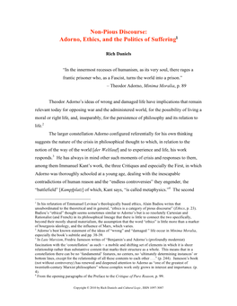 Adorno, Ethics, and the Politics of Suffering1