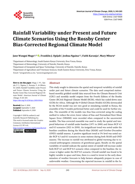 Rainfall Variability Under Present and Future Climate Scenarios Using the Rossby Center Bias-Corrected Regional Climate Model
