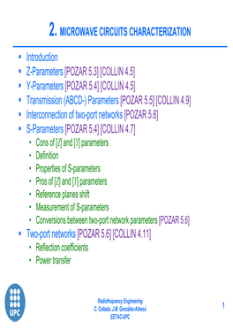 2. MICROWAVE CIRCUITS CHARACTERIZATION Introduction Z-Parameters