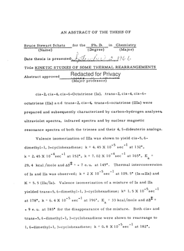 KINETIC STUDIES of SOME THERMAL REARRANGEMENTS Abstract Approved Redacted for Privacy (Major Professor)