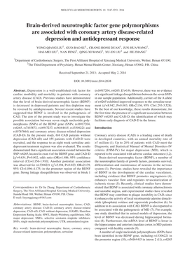 Brain‑Derived Neurotrophic Factor Gene Polymorphisms Are Associated with Coronary Artery Disease‑Related Depression and Antidepressant Response