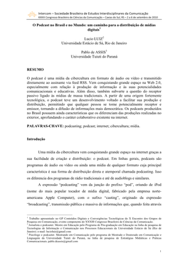 O Podcast No Brasil E No Mundo: Um Caminho Para a Distribuição De Mídias Digitais1
