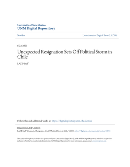 Unexpected Resignation Sets Off Political Storm in Chile by LADB Staff Category/Department: Chile Published: 2001-06-22