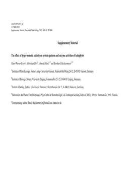 Supplementary Material the Effect of Hyper-Osmotic Salinity on Protein Pattern and Enzyme Activities of Halophytes