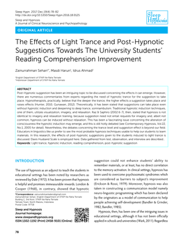 The Effects of Light Trance and Post-Hypnotic Suggestions Towards the University Students' Reading Comprehension Improvement