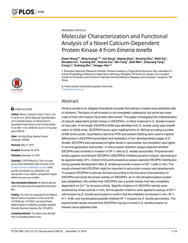 Molecular Characterization and Functional Analysis of a Novel Calcium-Dependent Protein Kinase 4 from Eimeria Tenella