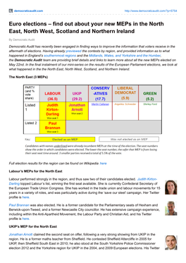 Euro Elections – Find out About Your New Meps in the North East, North West, Scotland and Northern Ireland