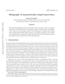 Holography of Asymmetrically Warped Space-Times