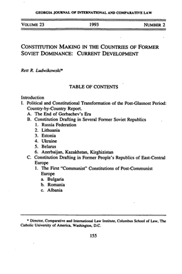 Constitution Making in the Countries of Former Soviet Dominance: Current Development