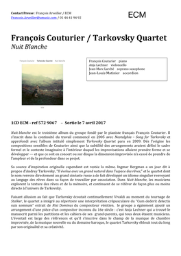 François Couturier / Tarkovsky Quartet Nuit Blanche