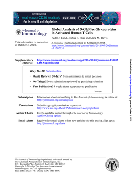 Global Analysis of O-Glcnac Glycoproteins in Activated Human T Cells Peder J