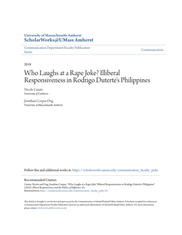 Who Laughs at a Rape Joke? Illiberal Responsiveness in Rodrigo Duterte's Philippines Nicole Curato University of Canberra