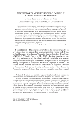 Introduction to Argument-Encoding Systems in Bolivian Amazonian Languages<Sup />