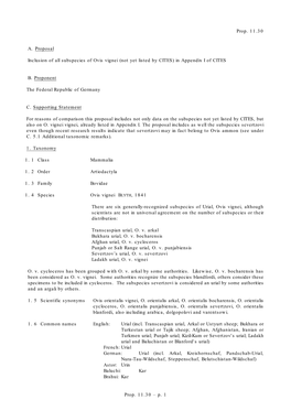 Inclusion of All Subspecies of Ovis Vignei (Not Yet Listed by CITES) in Appendix I of CITES