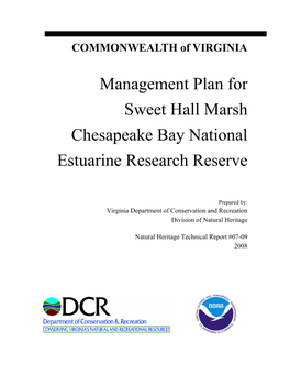 Management Plan for Sweet Hall Marsh Chesapeake Bay National Estuarine Research Reserve