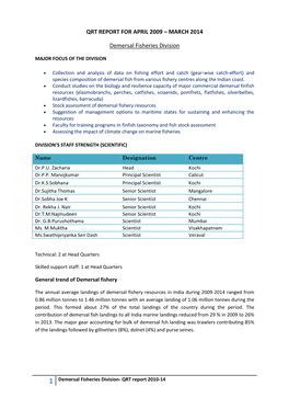 QRT REPORT for APRIL 2009 – MARCH 2014 Demersal Fisheries