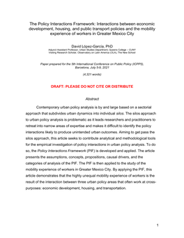 Interactions Between Economic Development, Housing, and Public Transport Policies and the Mobility Experience of Workers in Greater Mexico City