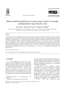 Electric Field Broadening of Arsenic Donor States in Strongly