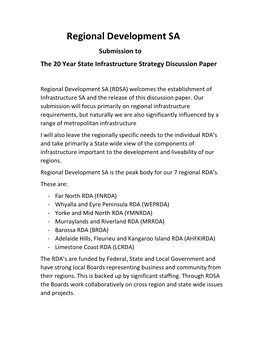 Regional Development SA Submission to the 20 Year State Infrastructure Strategy Discussion Paper