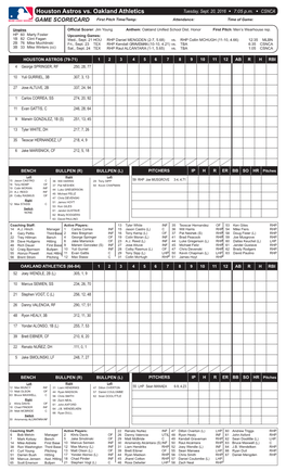 Houston Astros Vs. Oakland Athletics Tuesday, Sept