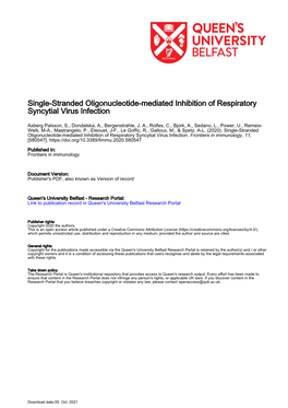 Single-Stranded Oligonucleotide-Mediated Inhibition of Respiratory Syncytial Virus Infection