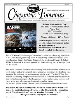 Join Us This Presidents Day! the Banff Mountain Film Festival World Tour SUNY Adirondack Theater in the Humanities Bldg