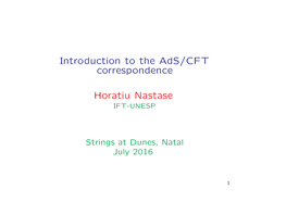 Introduction to the Ads/CFT Correspondence Horatiu Nastase